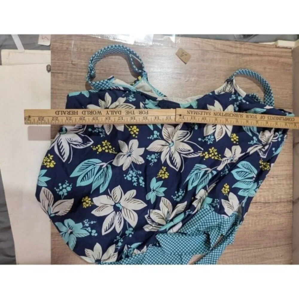 Beach House‎ Woman Floral Tankini Top Navy Blue Turquoise 22W HW12012